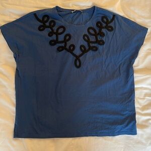 Blue & Black Embroidered T-Shirt